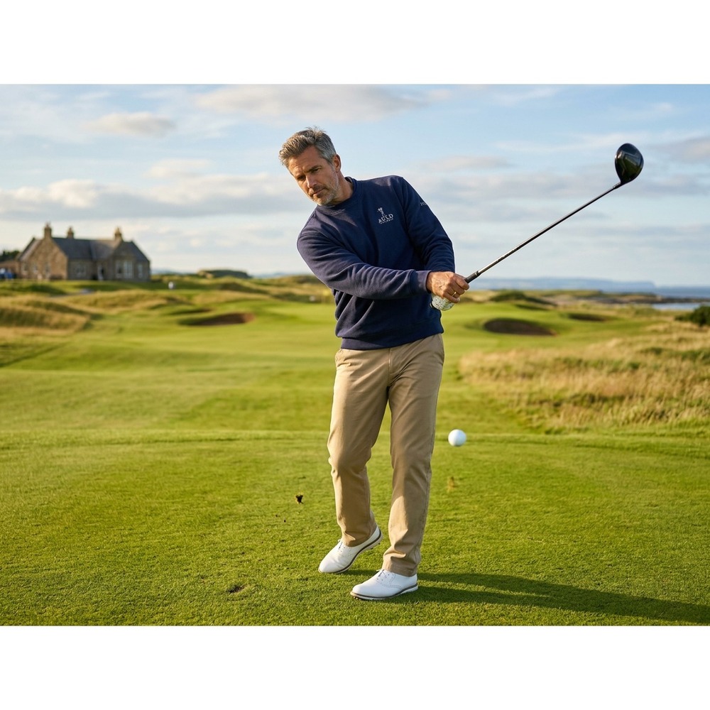 Ashworth Mens XL Blue Sweater The Auld Course Scotland Cotton Pullover Golf